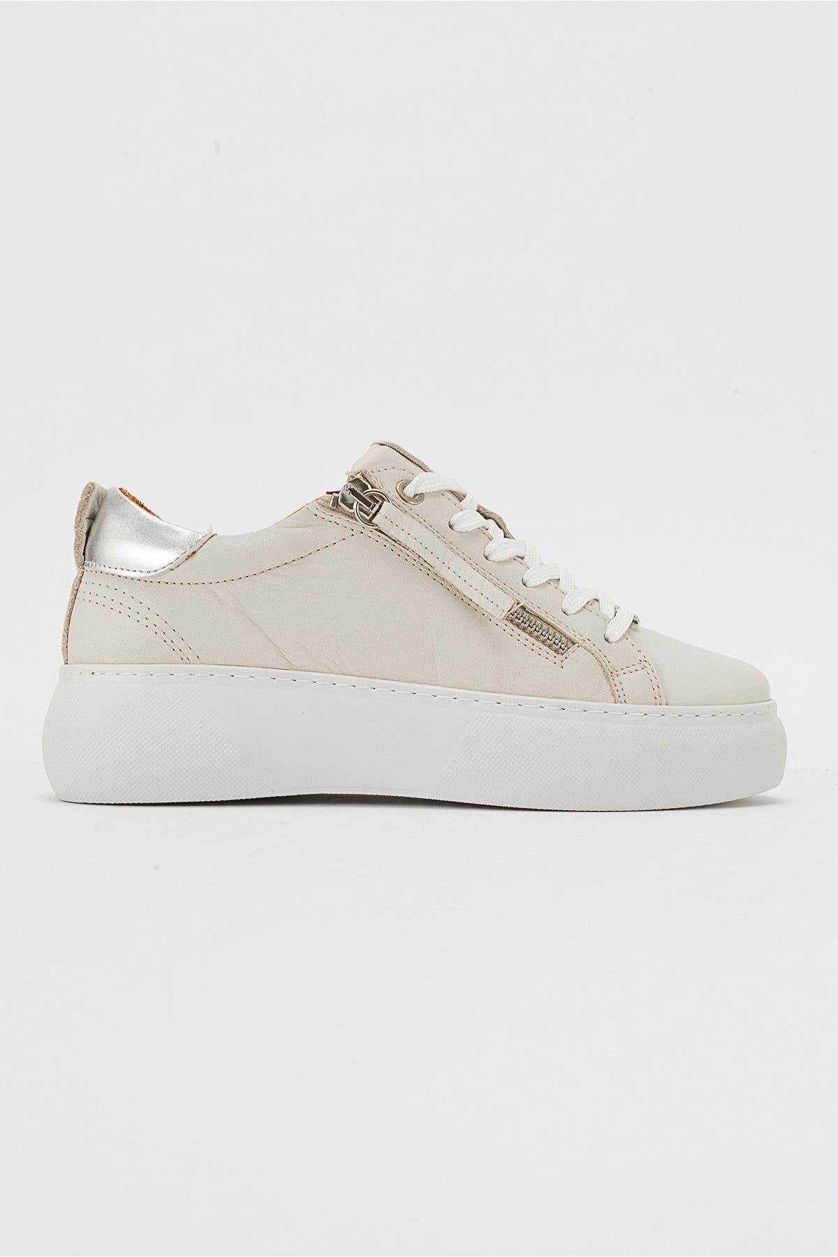 Allie - Beige Leather Zip Sneaker (Women)