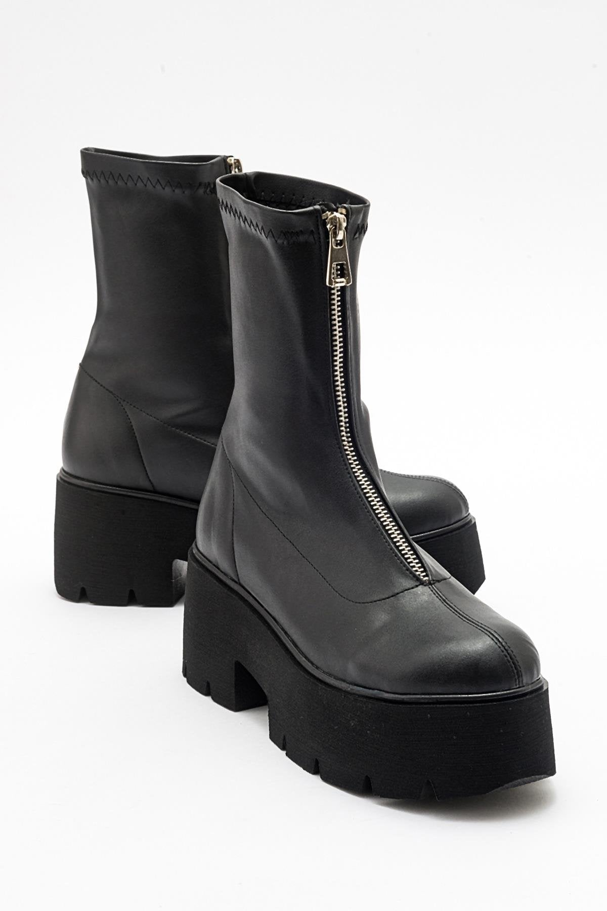 Ovil - Black Stretch Thick Sole Zip Boot (Women)