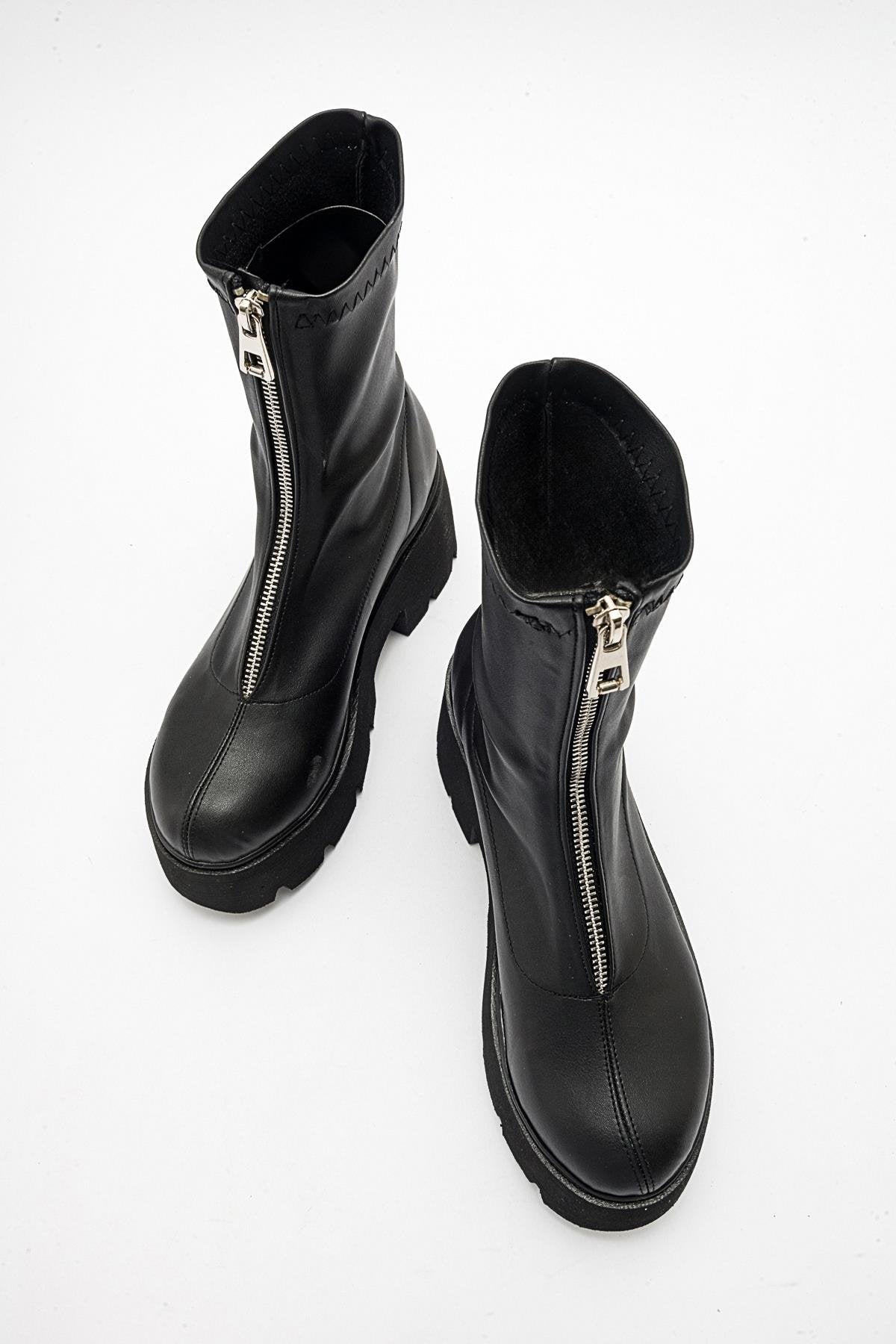Ovil - Black Stretch Thick Sole Zip Boot (Women)