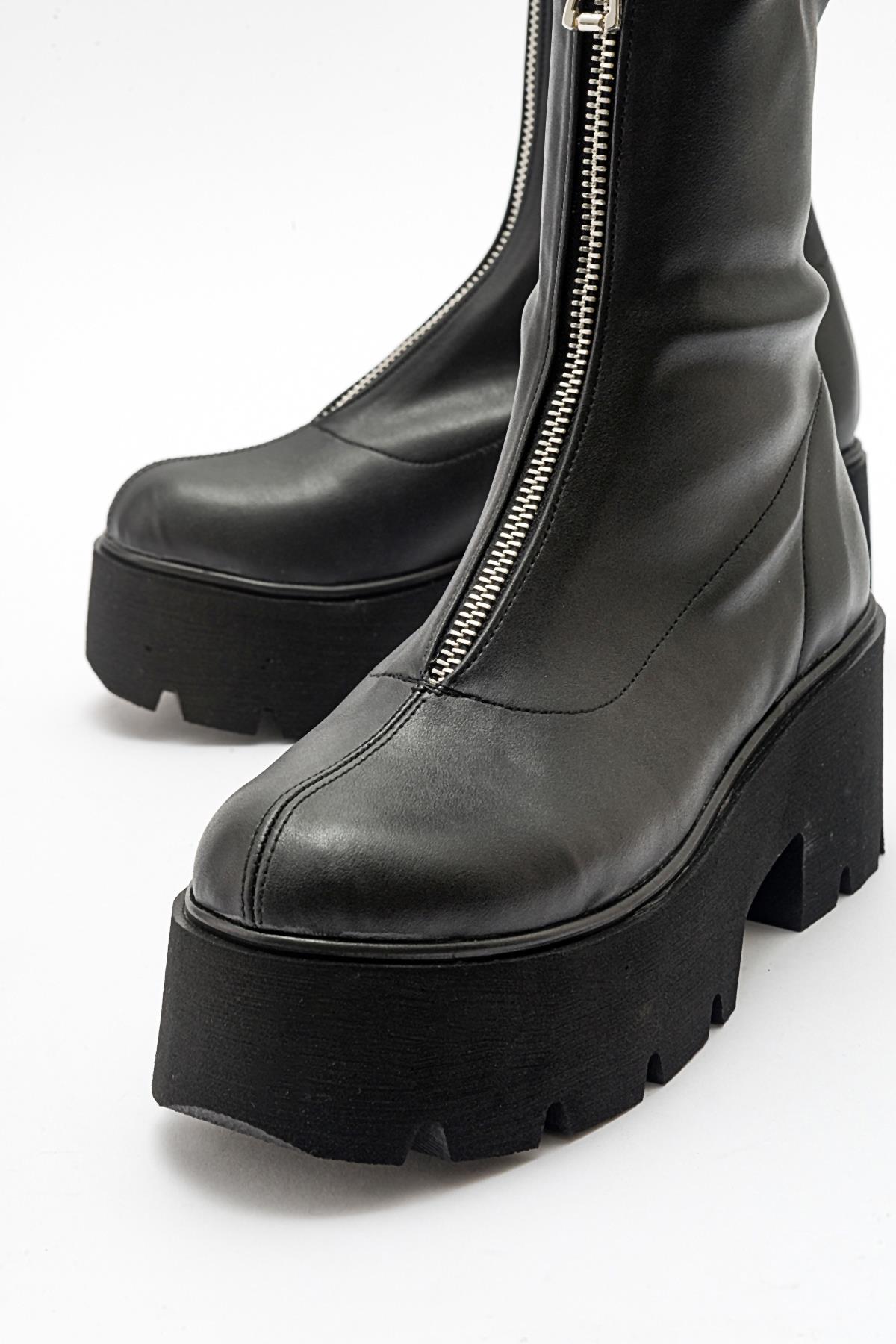 Ovil - Black Stretch Thick Sole Zip Boot (Women)