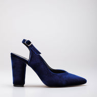 Emma - Dark Blue Velvet Slingback Shoes