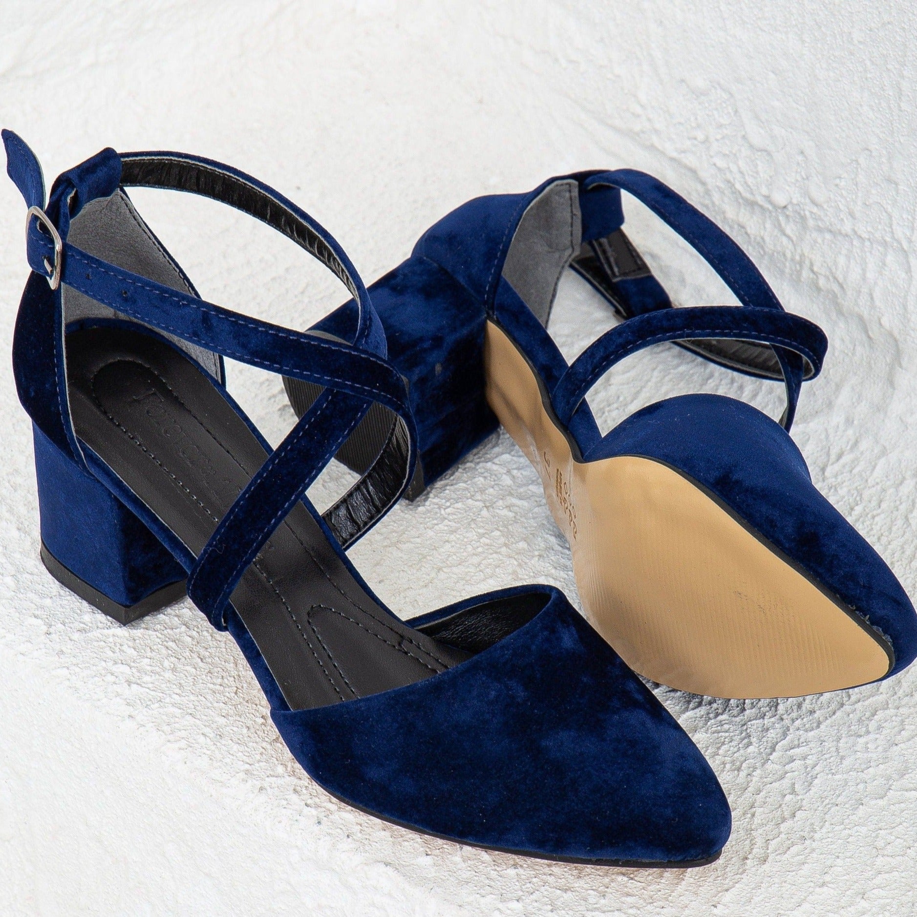Dolly - Dark Blue Suede Block Heels