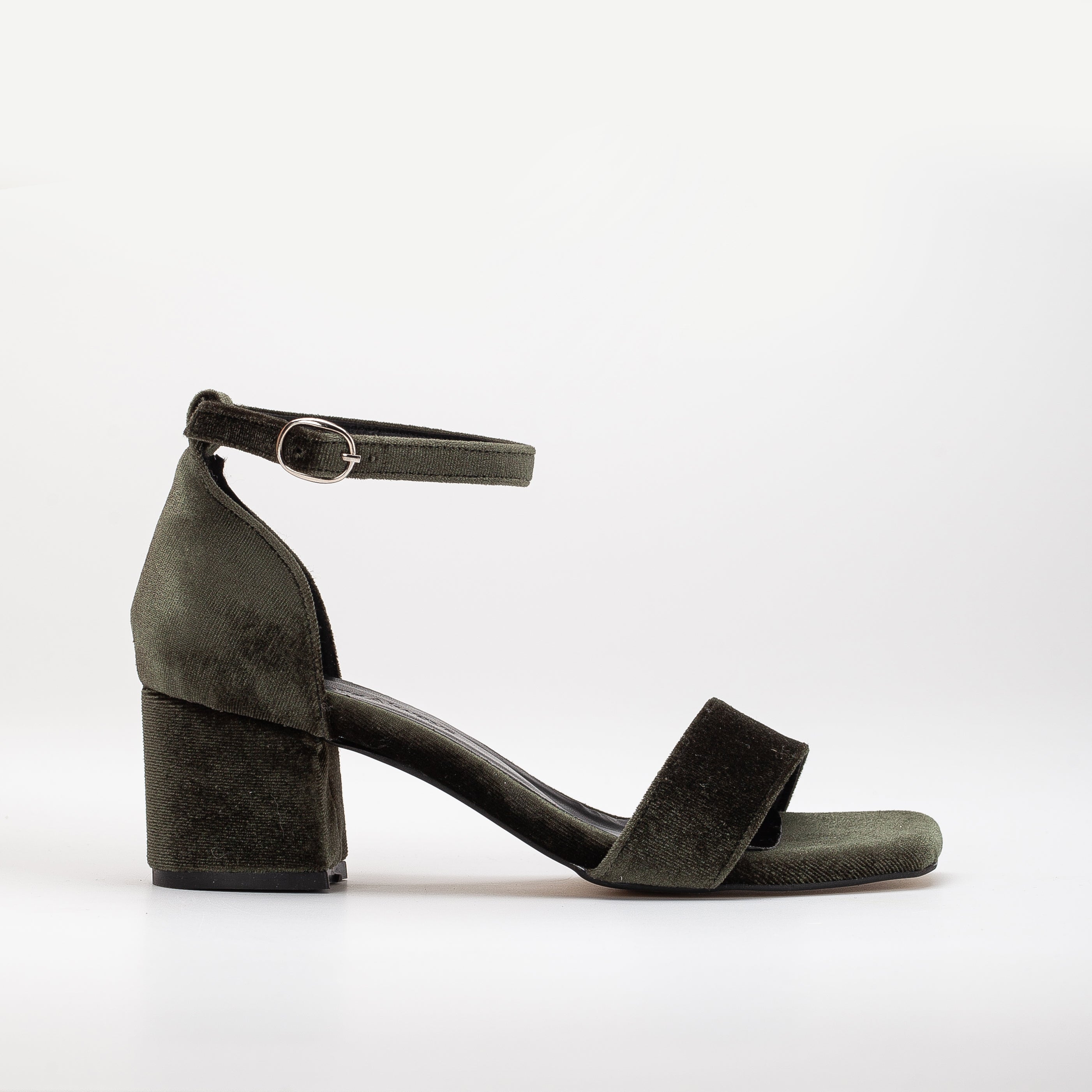 Athena - Olive Green Velvet Sandals with Ribbon