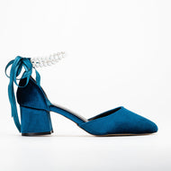 Miranda - Teal Blue Velvet Bridal Shoes with Pearls