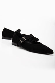 Willow - Black Suede Leather Mary Jane Flats (Women)