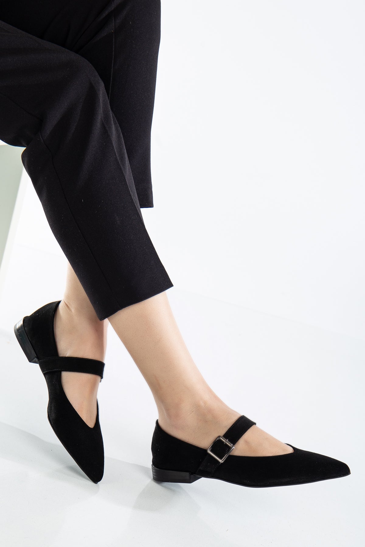Willow - Black Suede Leather Mary Jane Flats (Women)