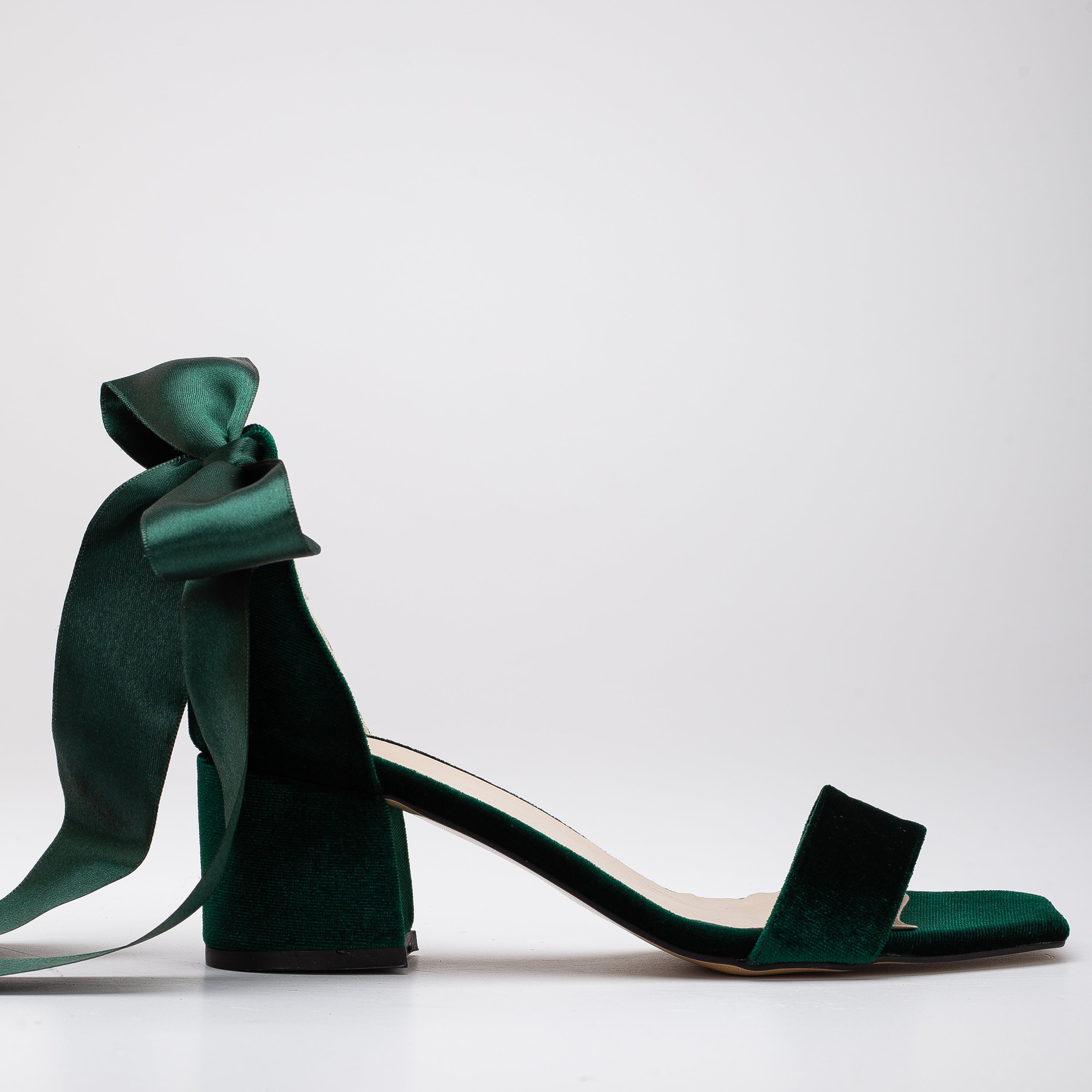Athena - Green Velvet Sandals with Ribbon