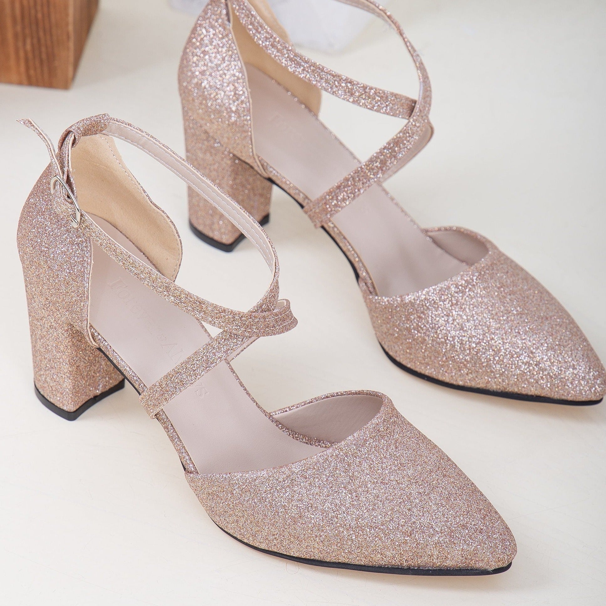 Sina - Rose Gold Glitter Bridal Heels