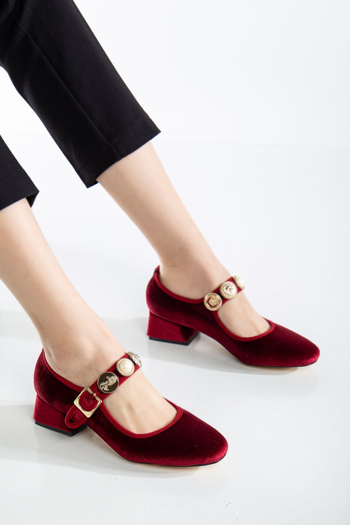 Macbeth - Burgundy Velvet Mary Jane Shoes