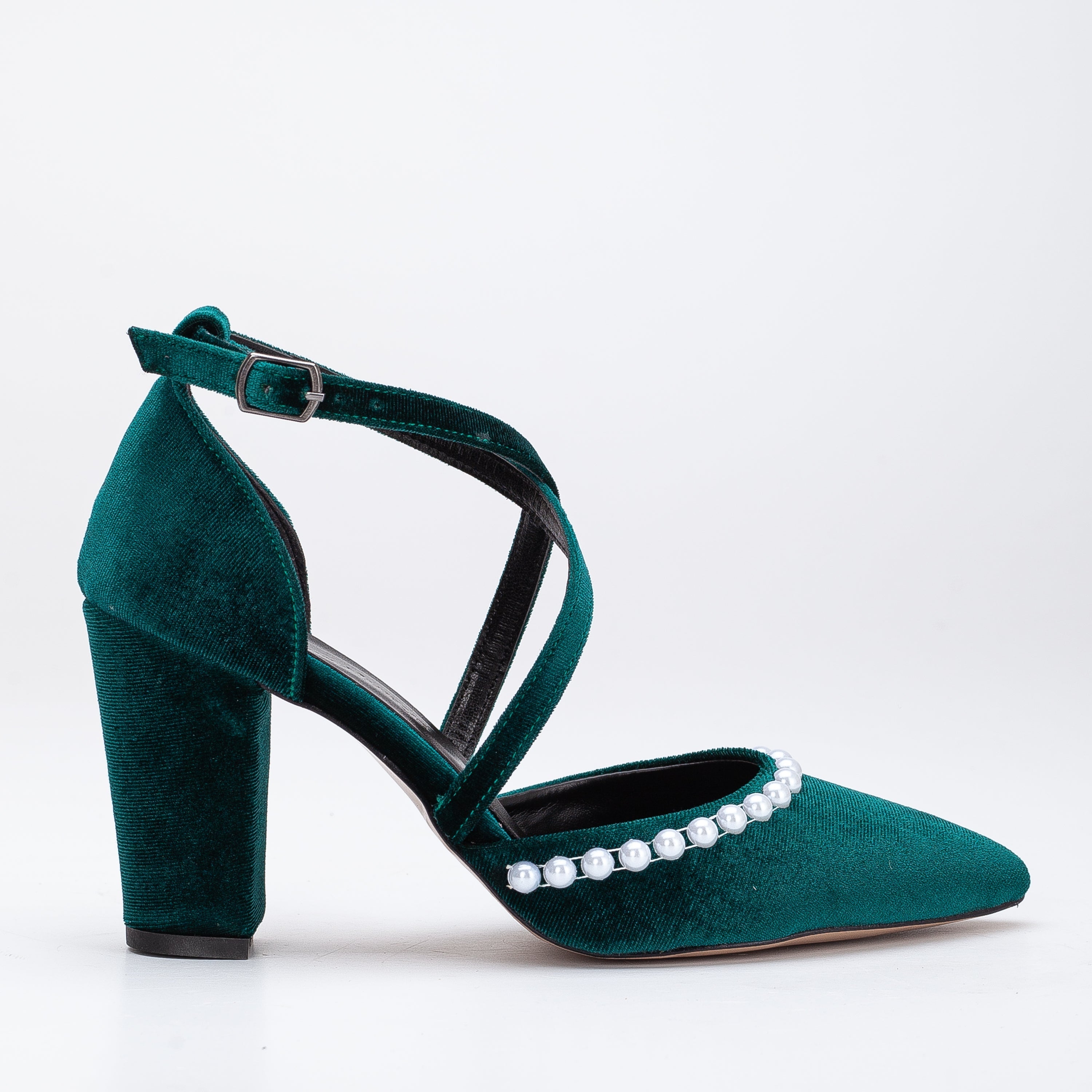 Sina - Green Velvet Pearl Heels