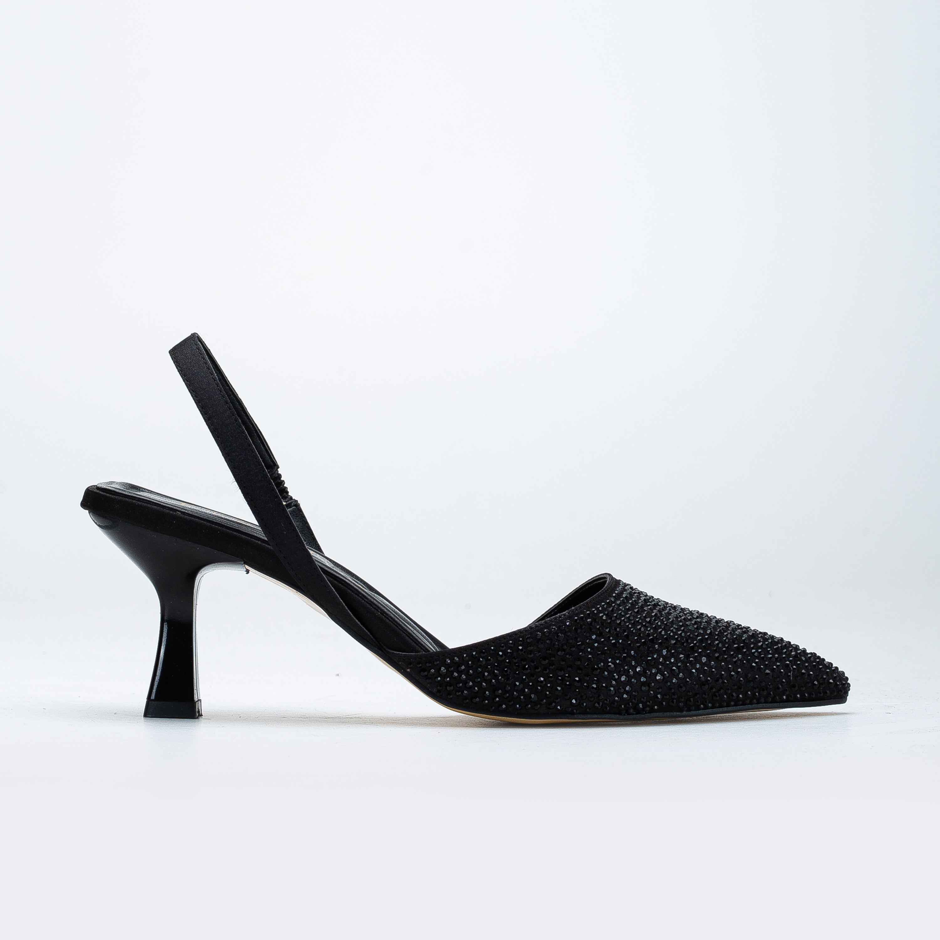 Rae - Black Rhinestone Slingback Kitten Heels