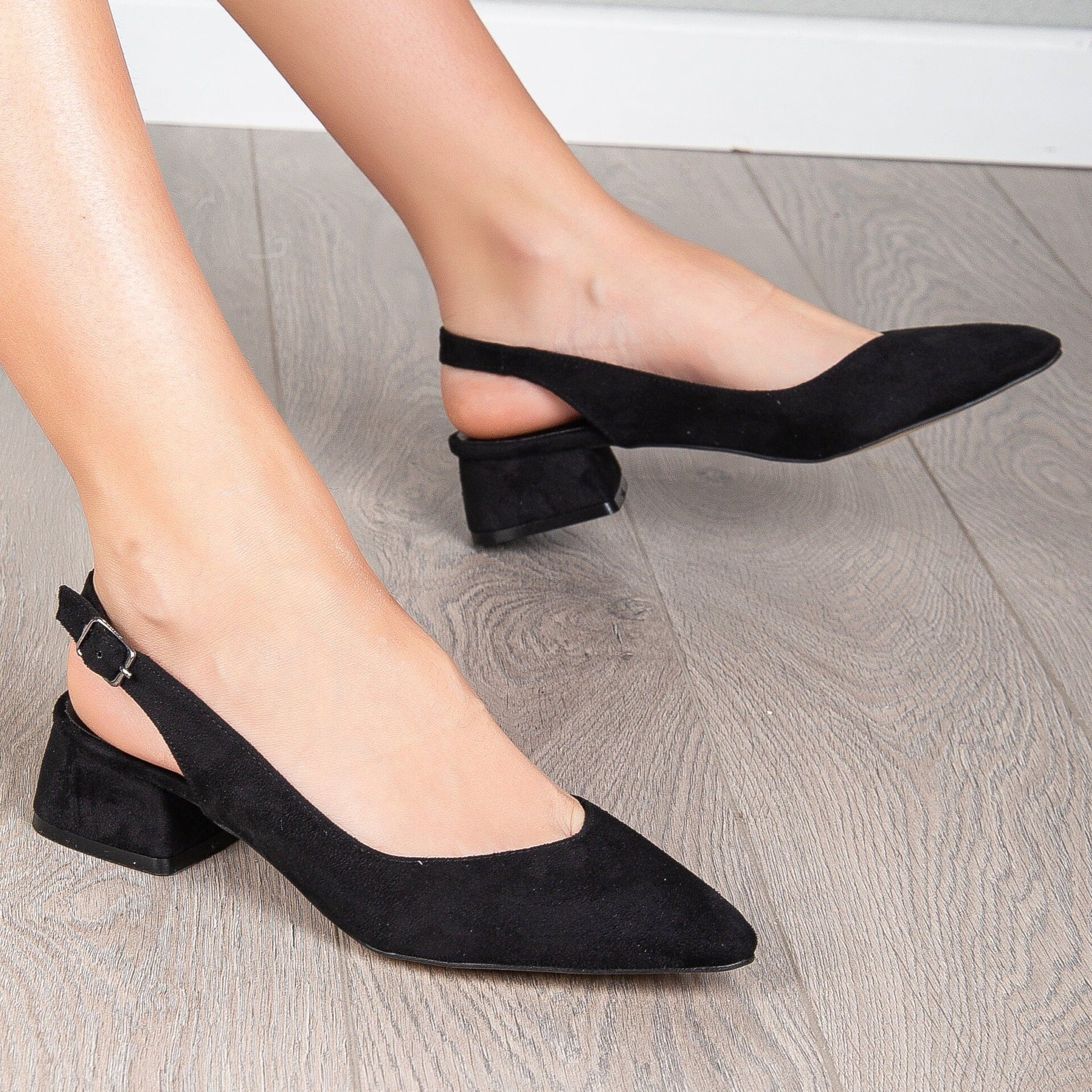 Emma - Black Suede Slingback Shoes