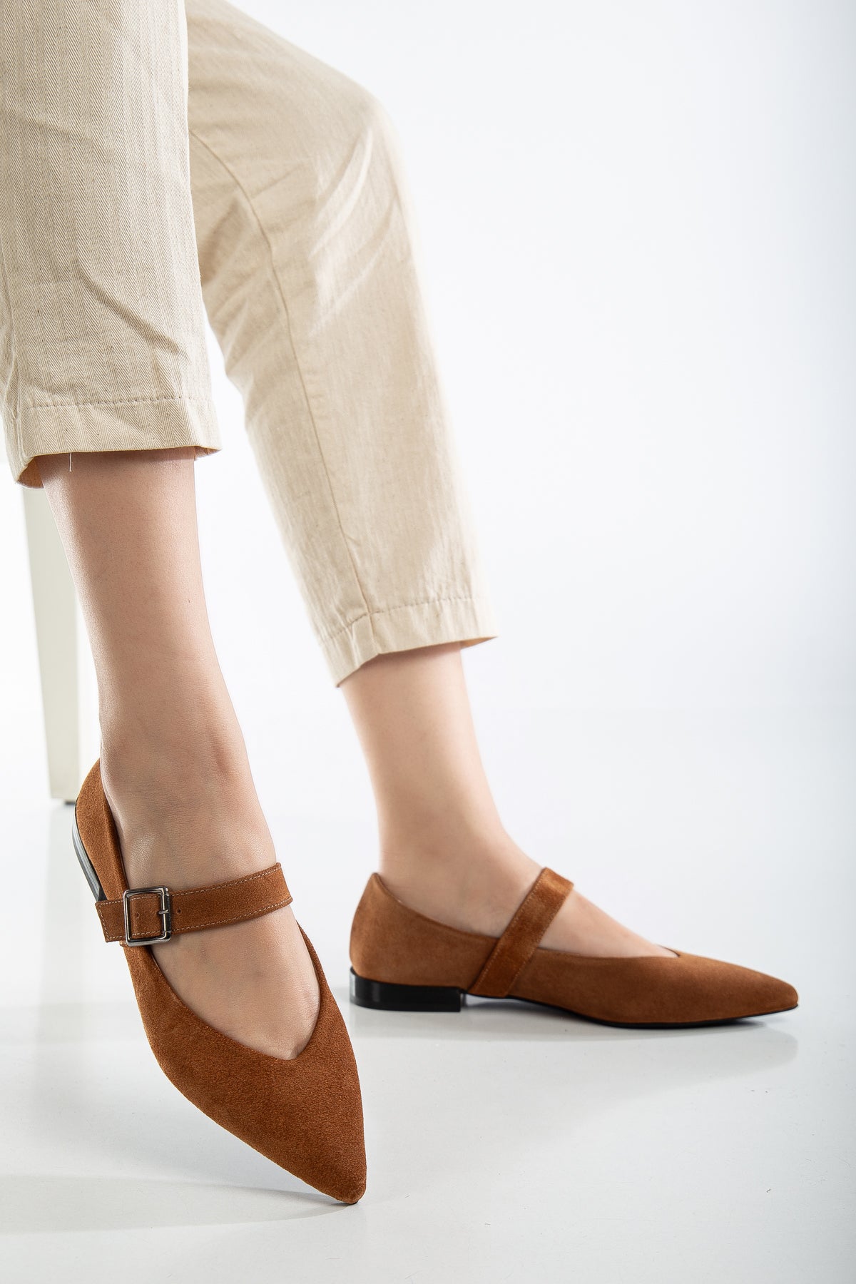 Willow - Cognac Brown Suede Leather Mary Jane Flats (Women)