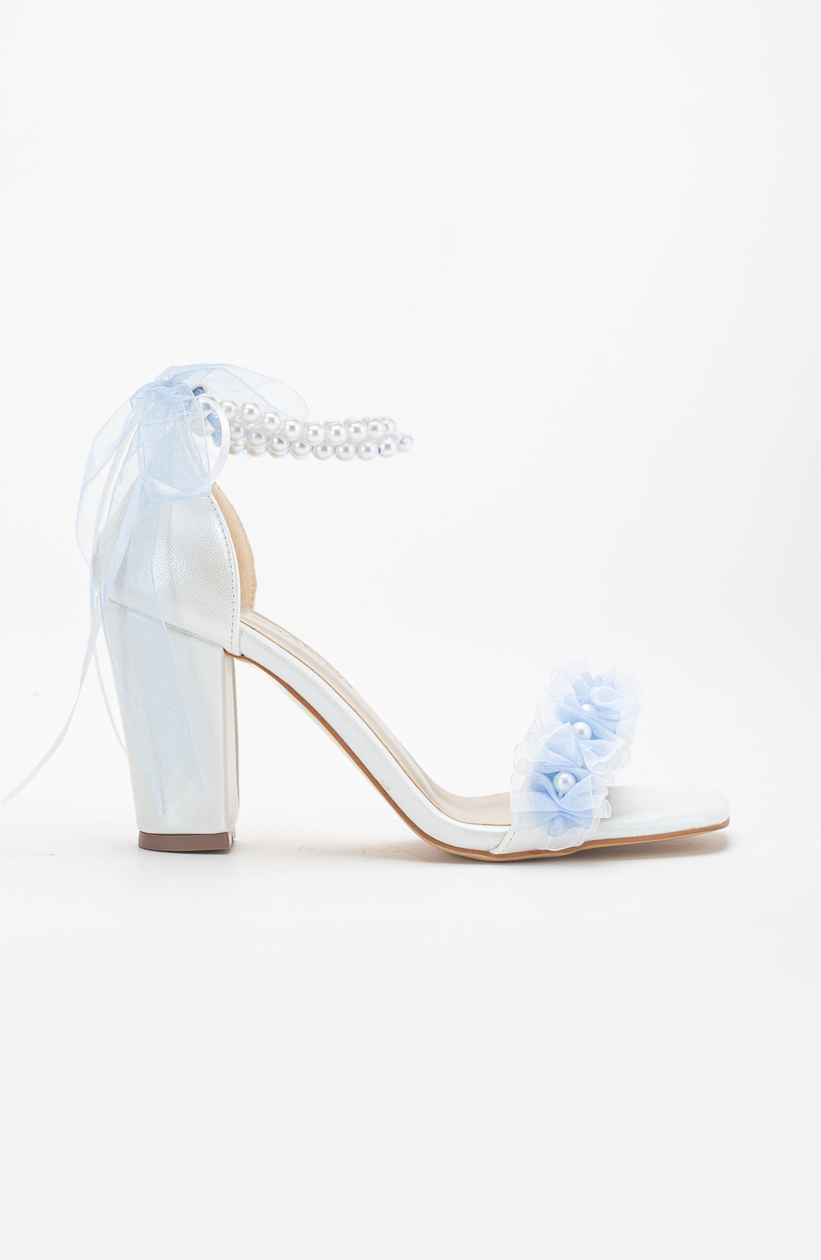 Michelle - Ivory Baby Blue Lace Bridal Sandals with Pearls