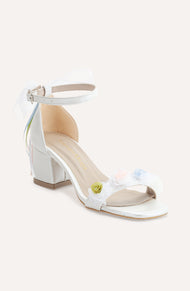 Grazia - Ivory Lace Block Heel Bridal Sandals with Pearls