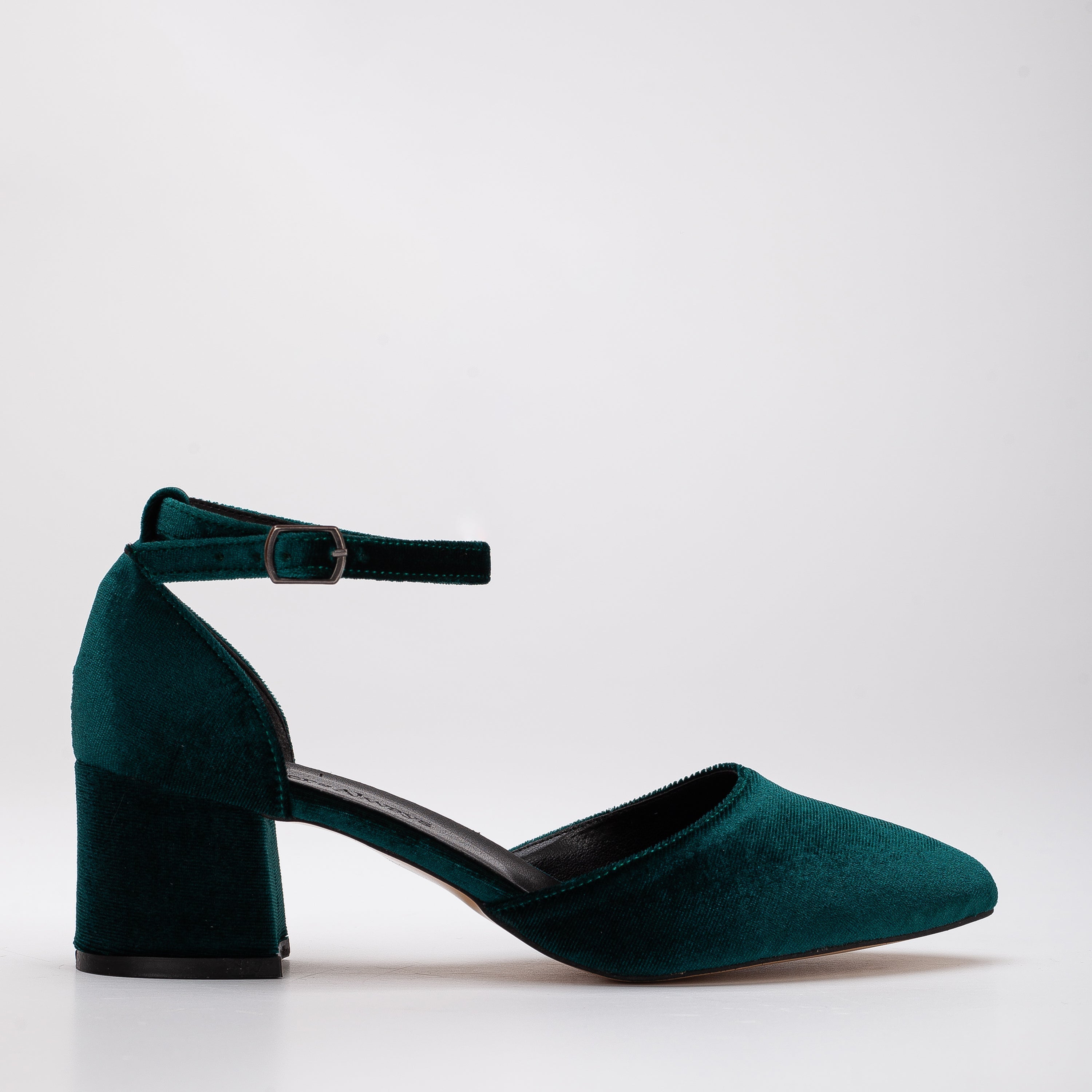 Miranda - Emerald Green Velvet Heels with Pearls