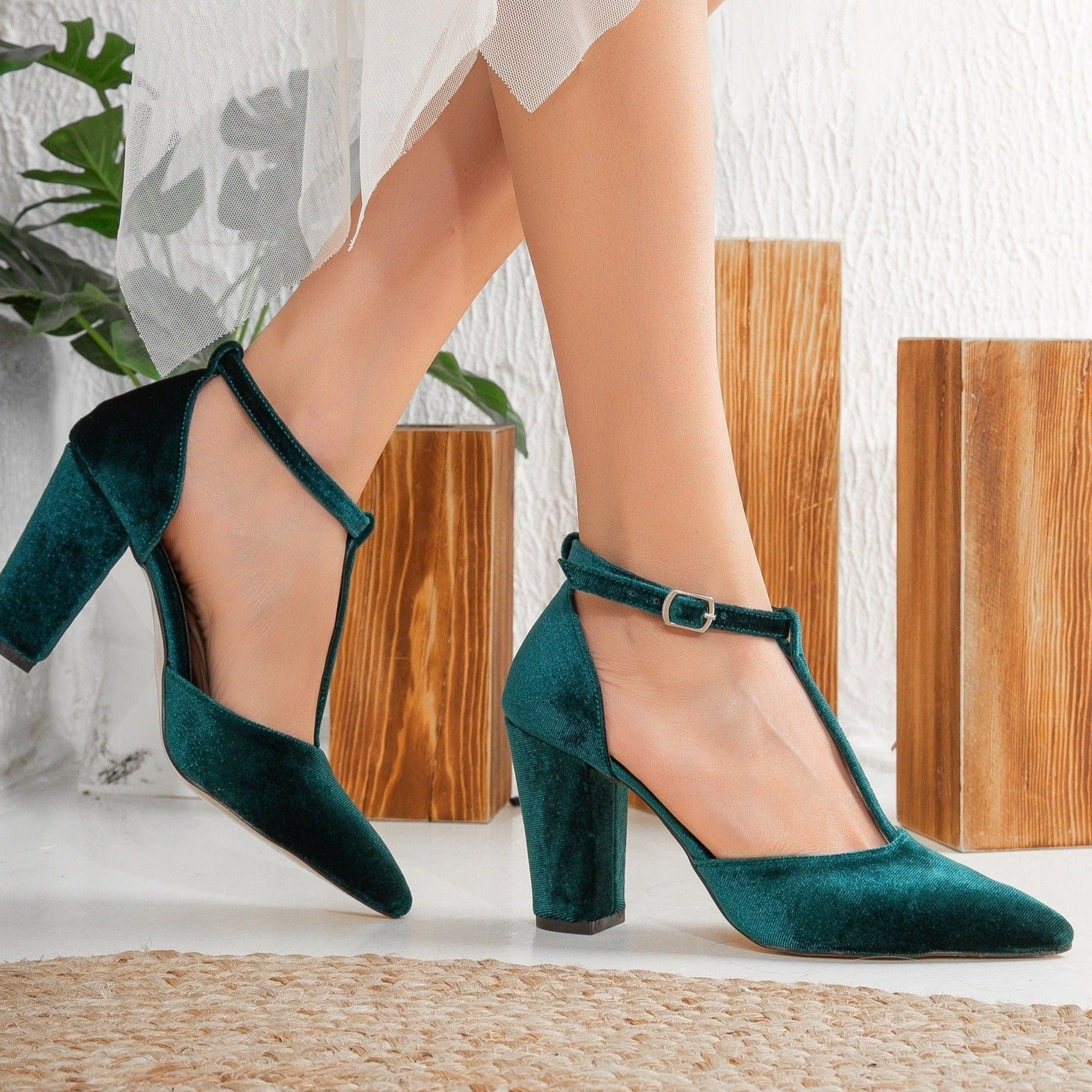 Angelique - Emerald Green Velvet Heels
