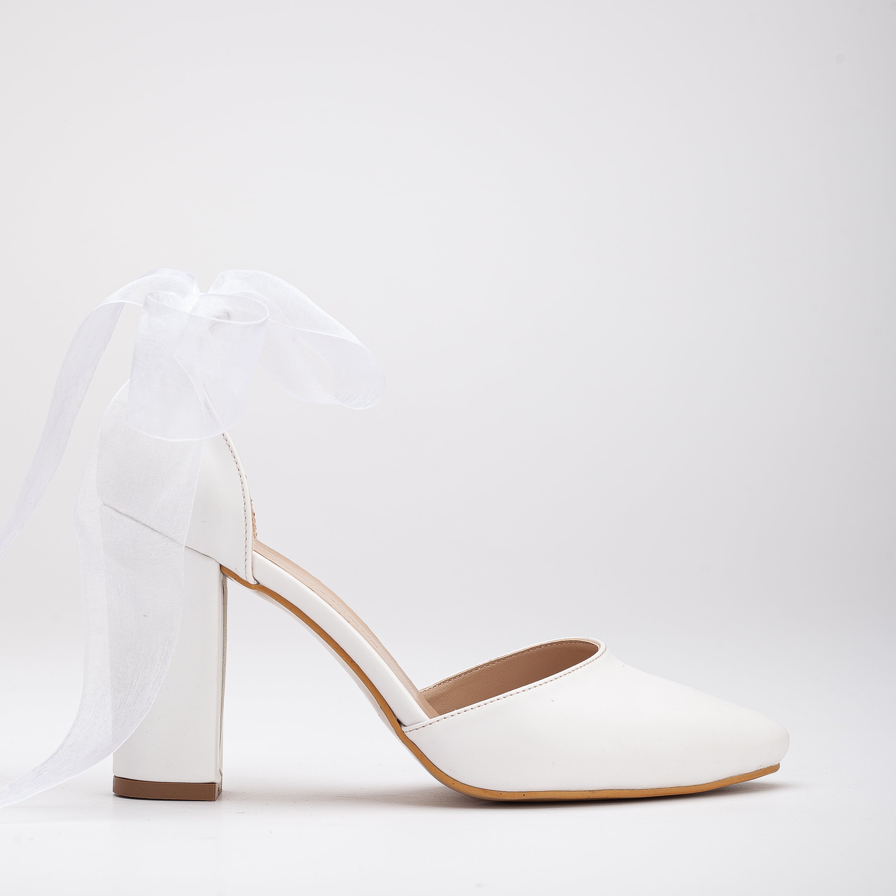 Gisele - White Bridal Shoes with Ribbon