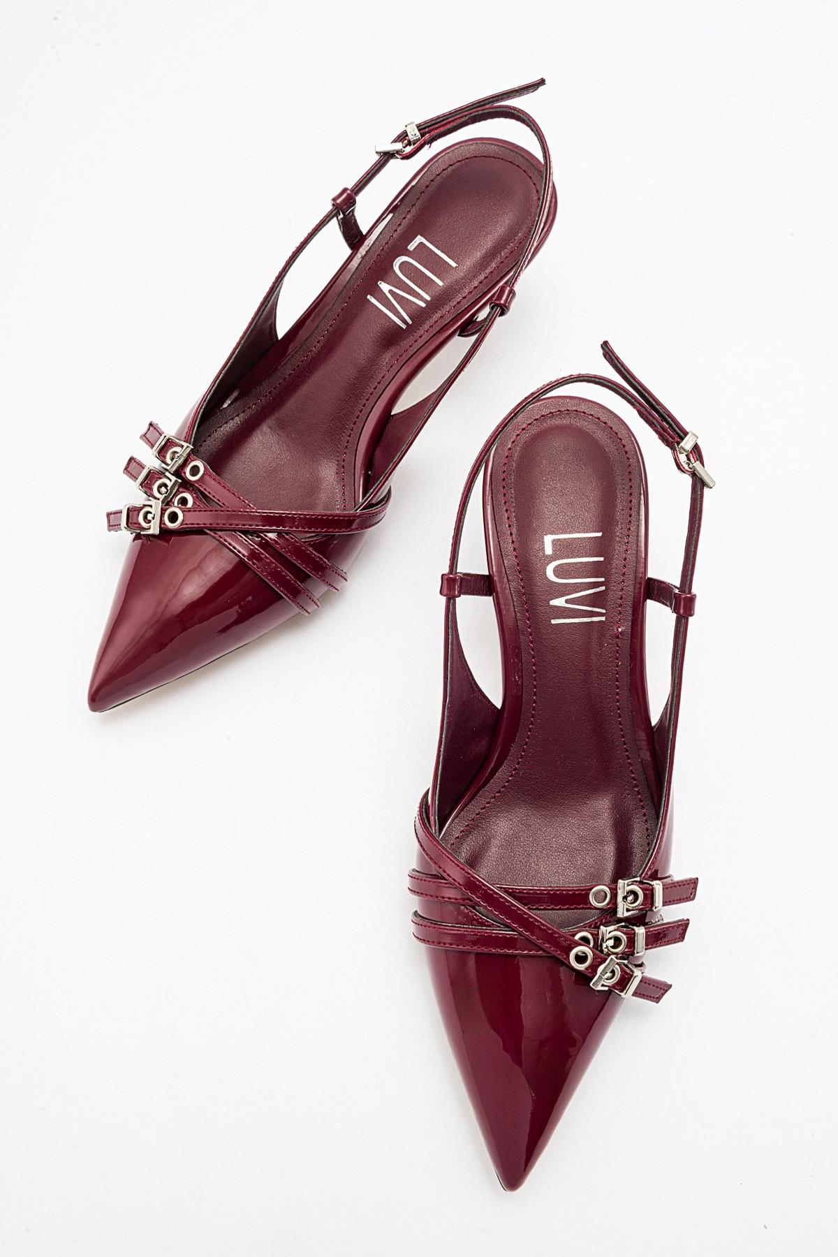 Woss - Burgundy Patent Belt Detail Heeled Shoe (Women)