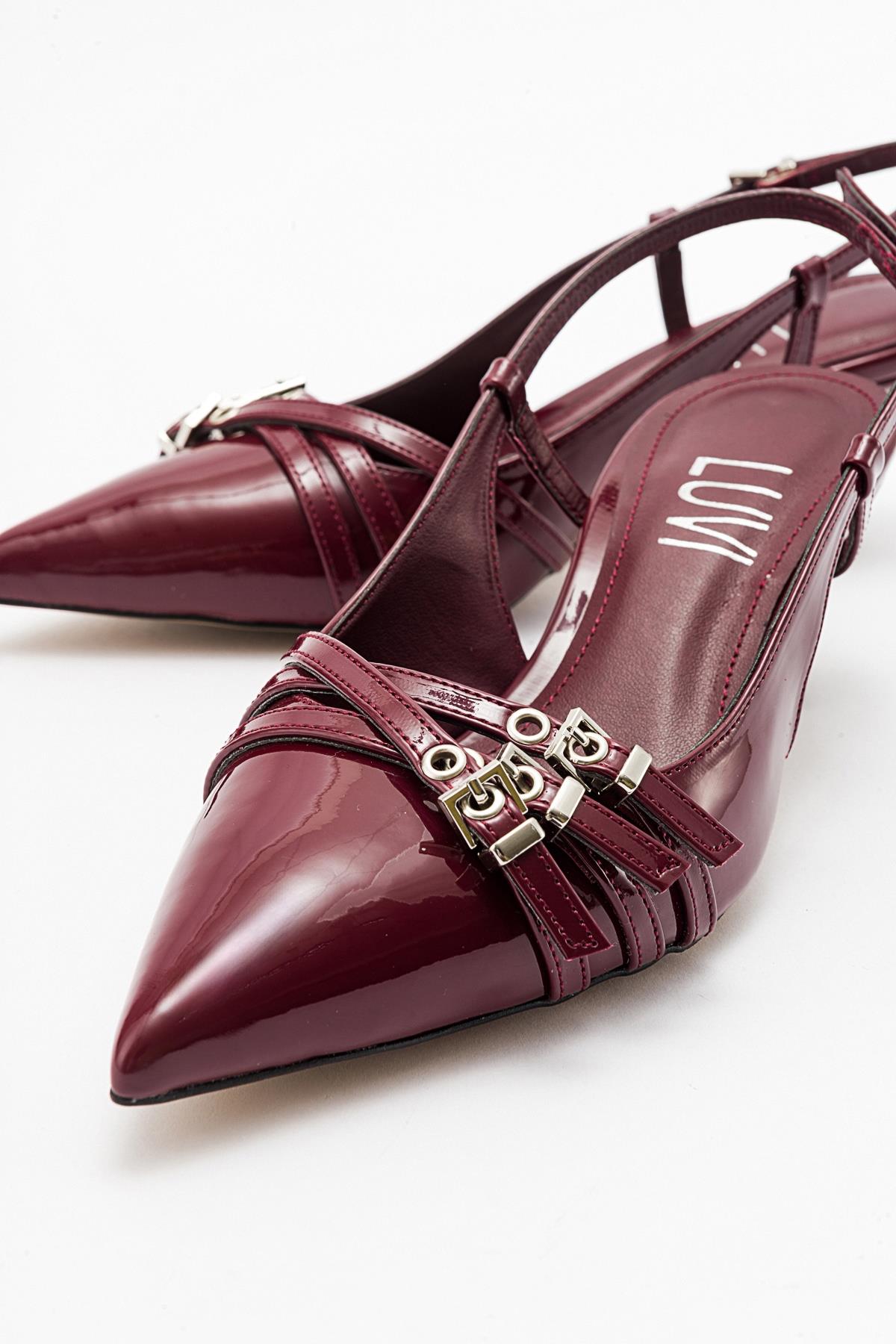 Woss - Burgundy Patent Belt Detail Heeled Shoe (Women)