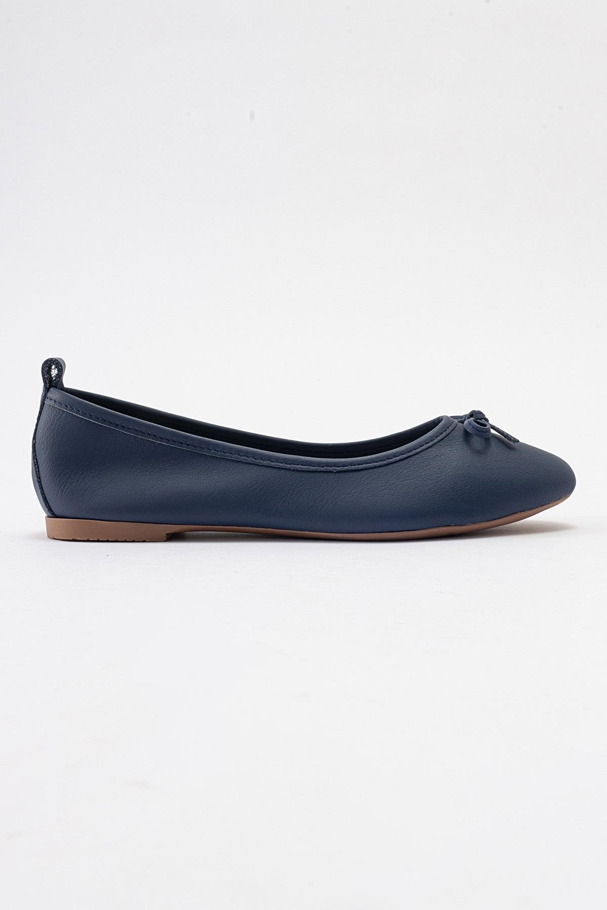 Florence - Navy Blue Leather Ballerina Flats