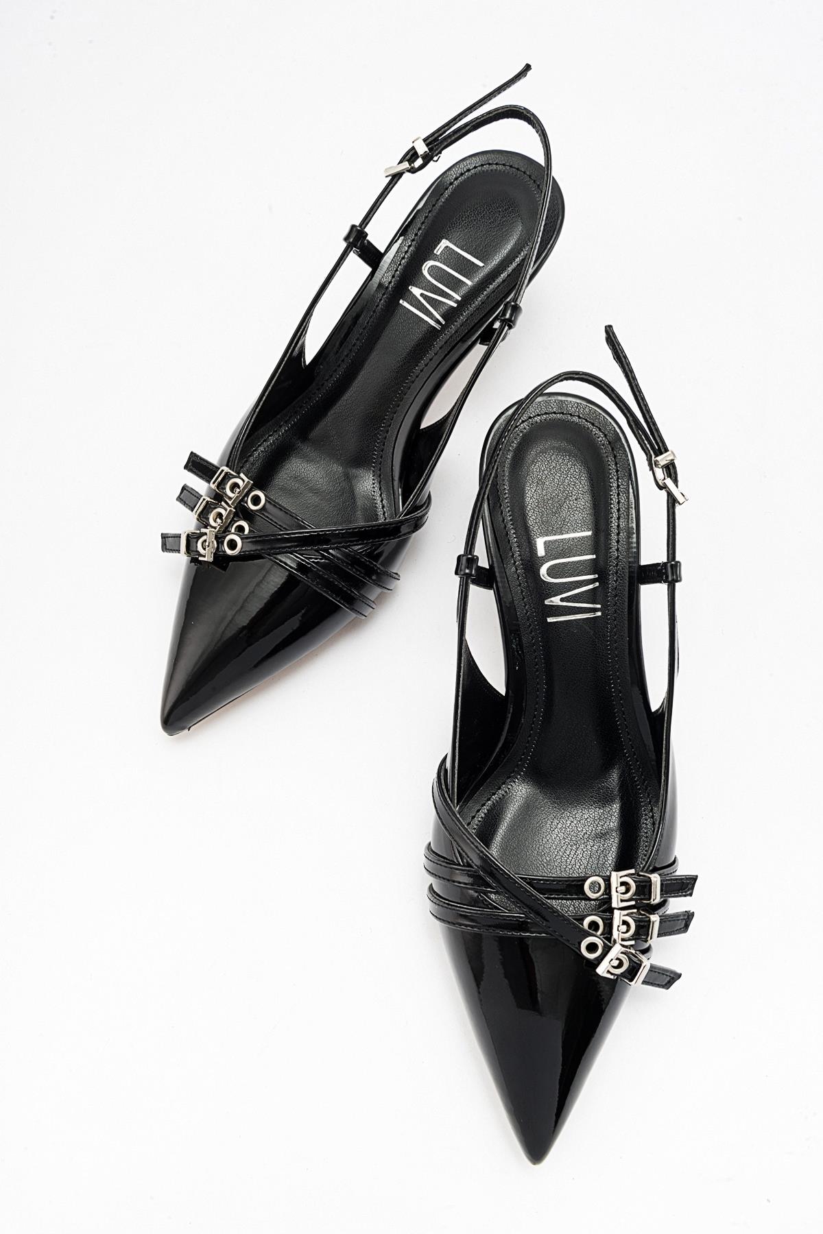 Woss - Black Patent Belt Detail Heeled Shoe (Women)