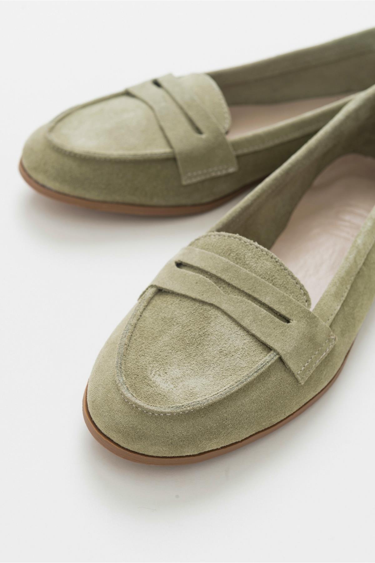 F02 - Light Green Genuine Suede Leather Loafer (Women)
