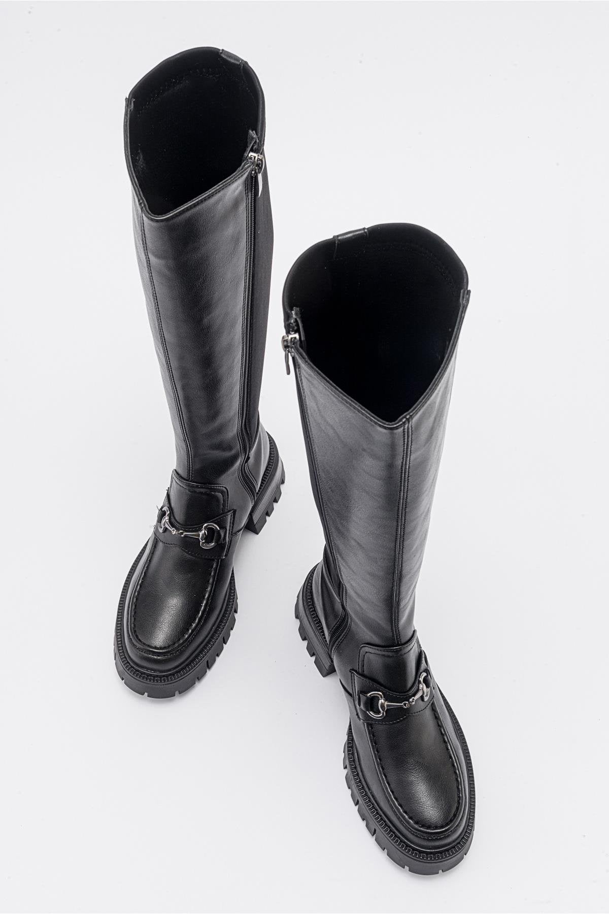 Chapel - Black Buckled Stretch-Detail Boot (Women)