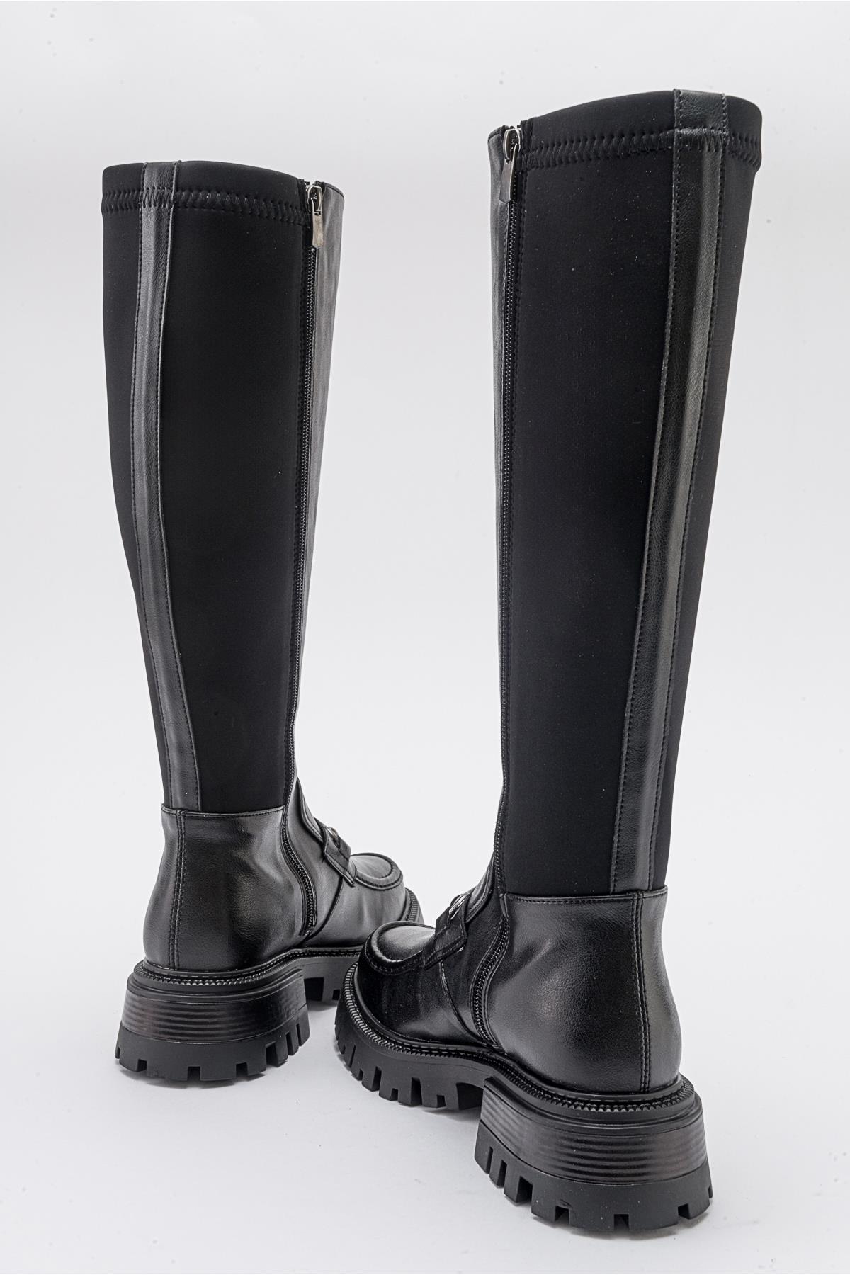 Chapel - Black Buckled Stretch-Detail Boot (Women)