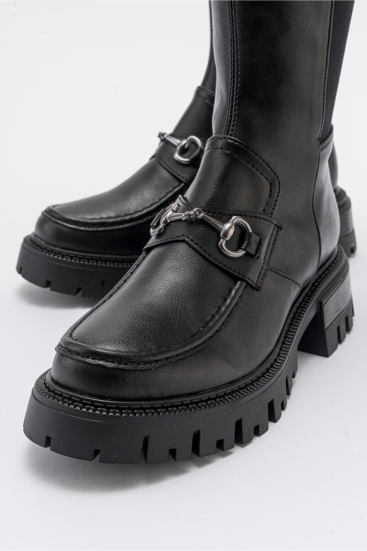 Chapel - Black Buckled Stretch-Detail Boot (Women)