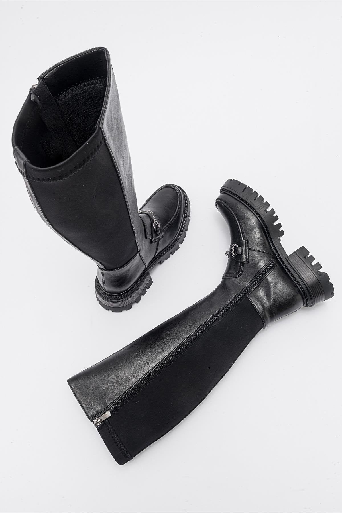 Chapel - Black Buckled Stretch-Detail Boot (Women)