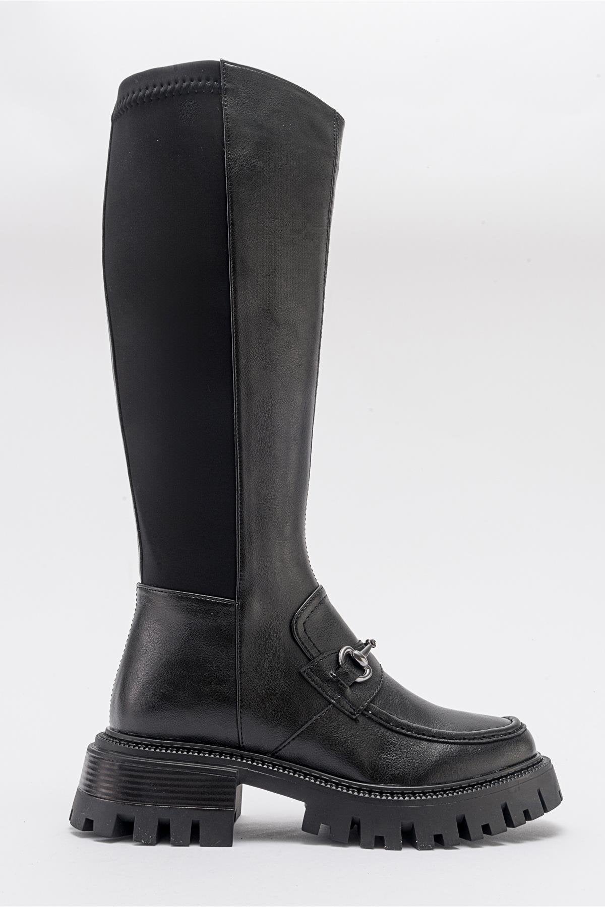 Chapel - Black Buckled Stretch-Detail Boot (Women)