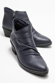 Rule - Navy Genuine Leather Chunky Heel Boot (Women)