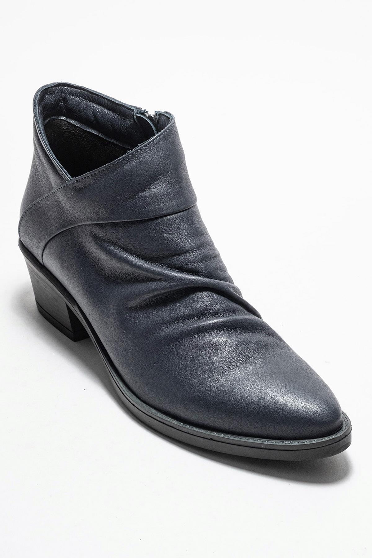 Rule - Navy Genuine Leather Chunky Heel Boot (Women)