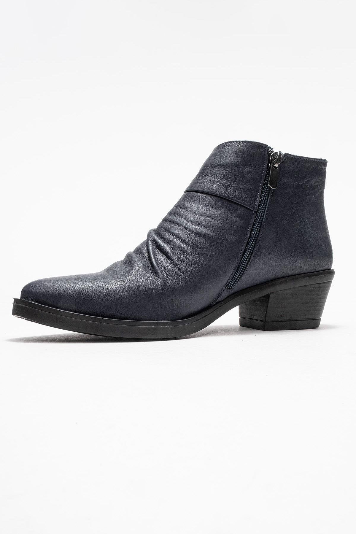 Rule - Navy Genuine Leather Chunky Heel Boot (Women)