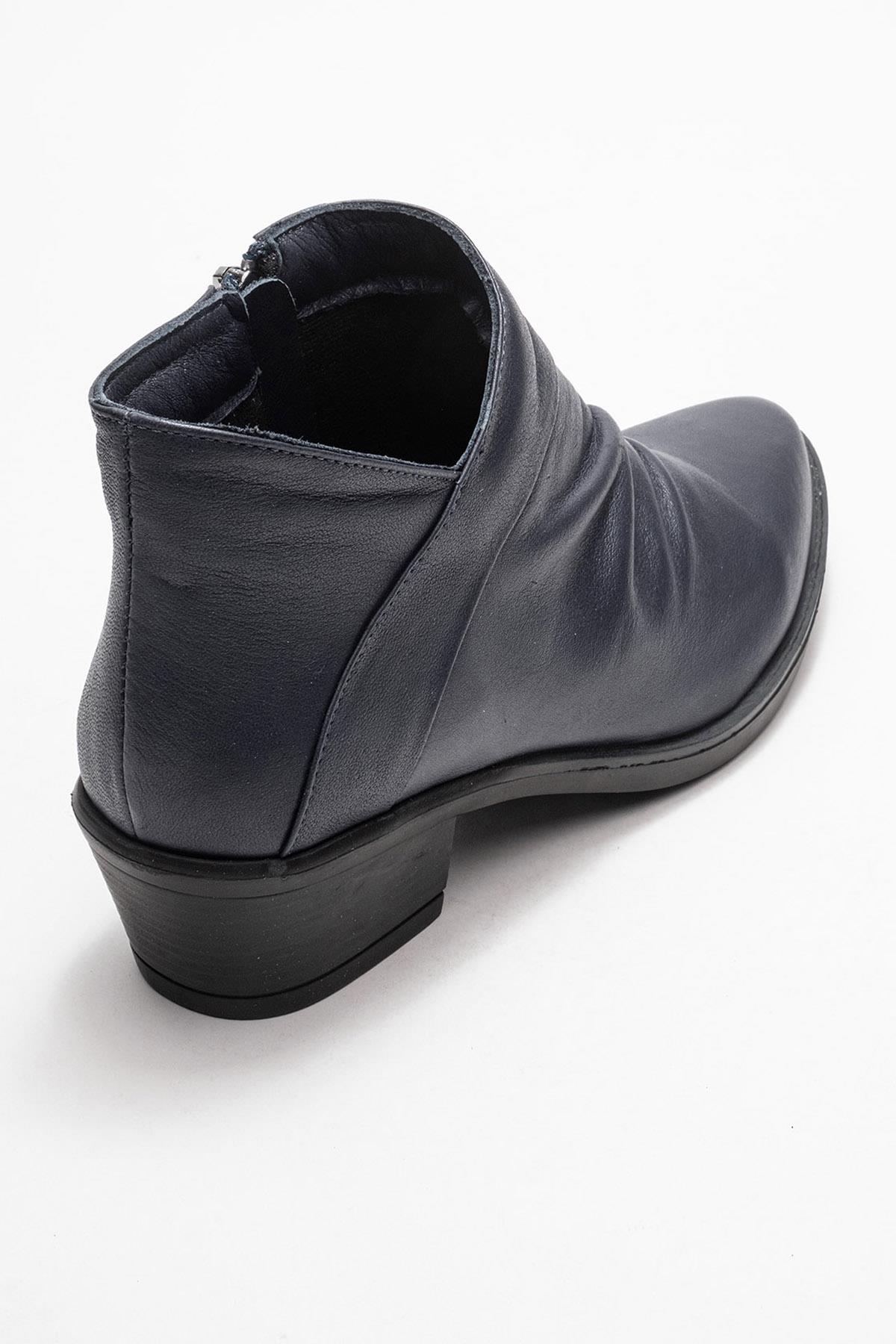 Rule - Navy Genuine Leather Chunky Heel Boot (Women)