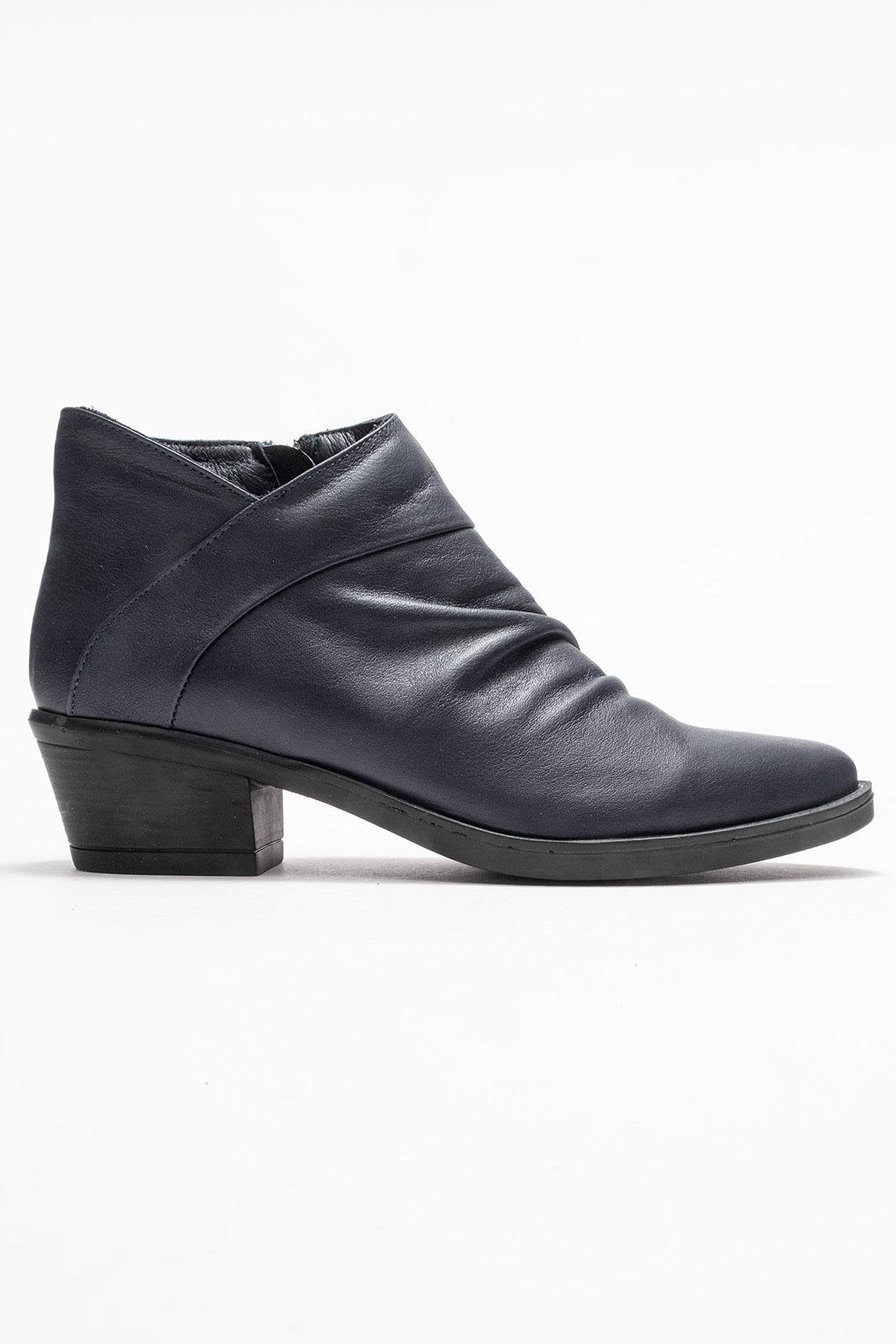Rule - Navy Genuine Leather Chunky Heel Boot (Women)