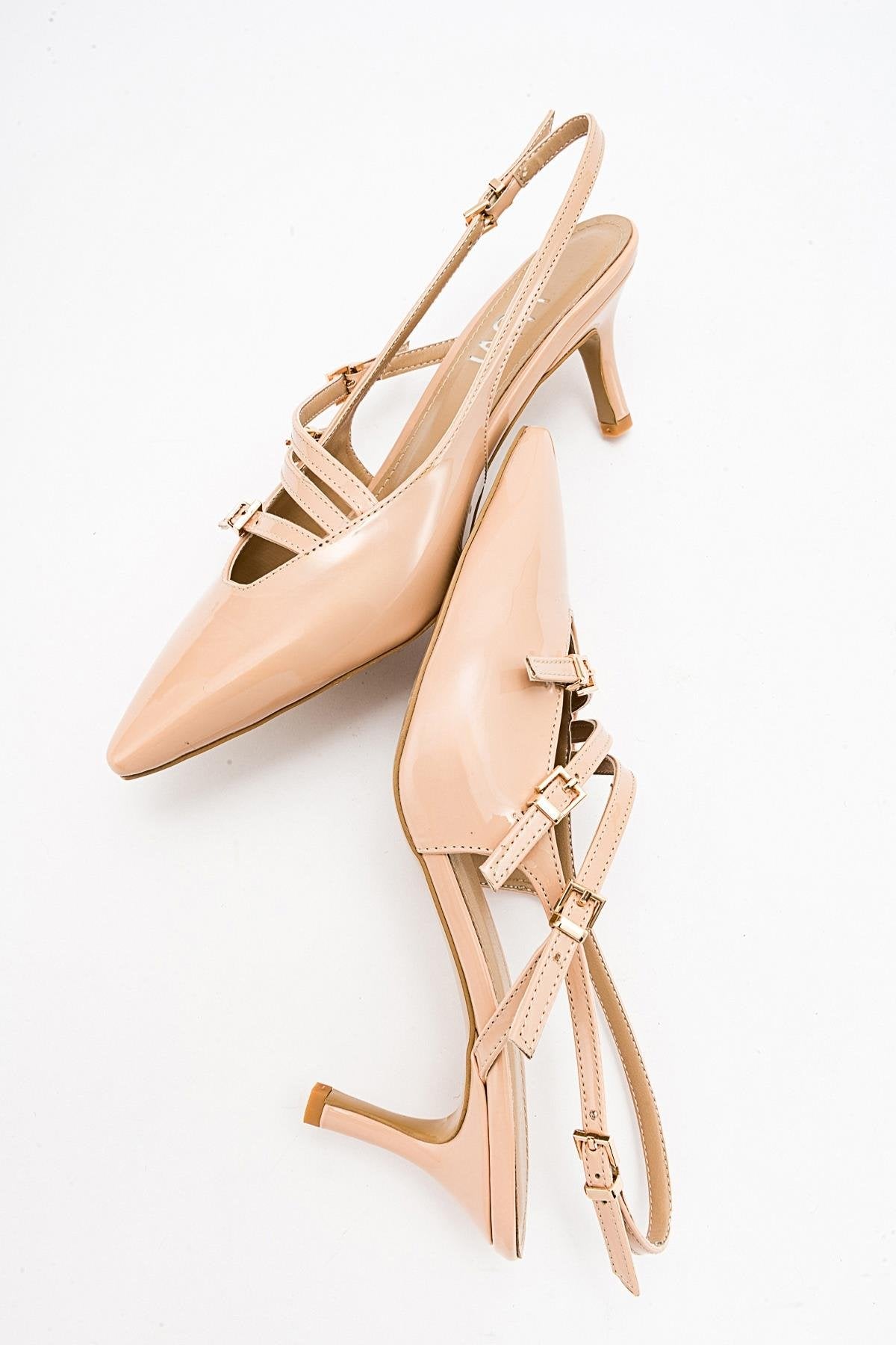 Magra Beige Patent Pointed-Toe Slingback Stiletto (Women)