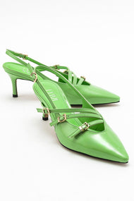 Magra Green Patent Pointed-Toe Slingback Stiletto (Women)