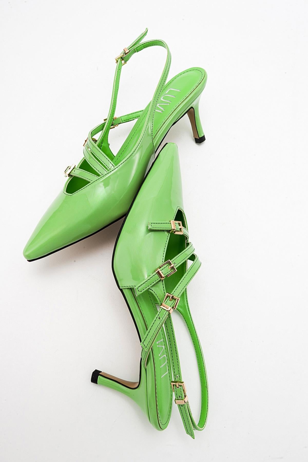 Magra Green Patent Pointed-Toe Slingback Stiletto (Women)