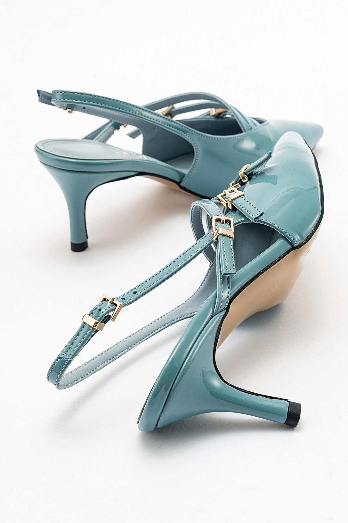 Magra Blue Patent Pointed-Toe Slingback Stiletto (Women)