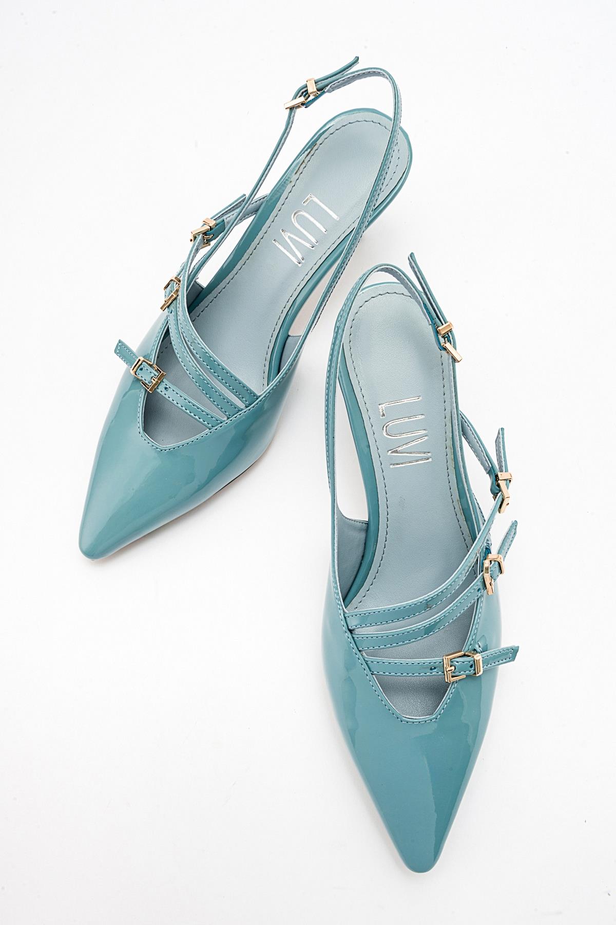 Magra Blue Patent Pointed-Toe Slingback Stiletto (Women)