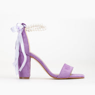 Melissa - Purple Suede Sandals with Pearls