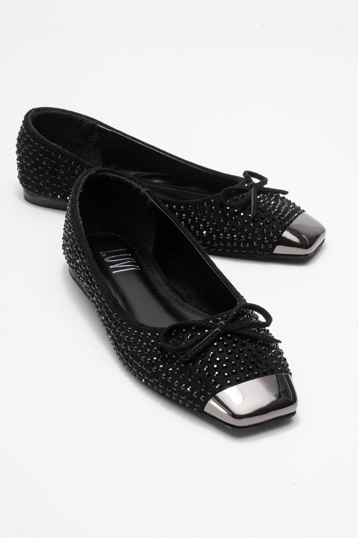 Abra - Black Stone-Embellished Bow Ballet Flat (Women)