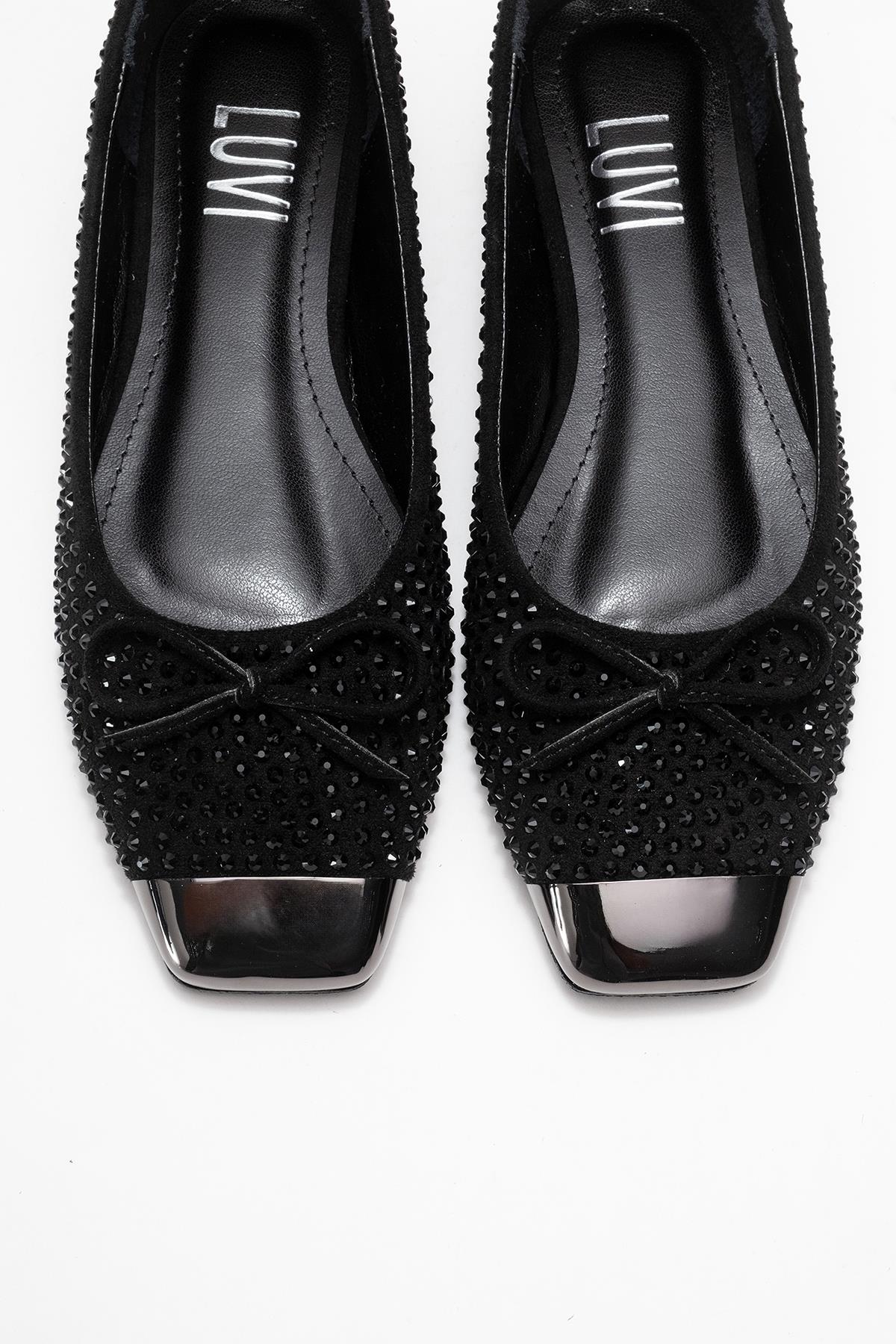 Abra - Black Stone-Embellished Bow Ballet Flat (Women)