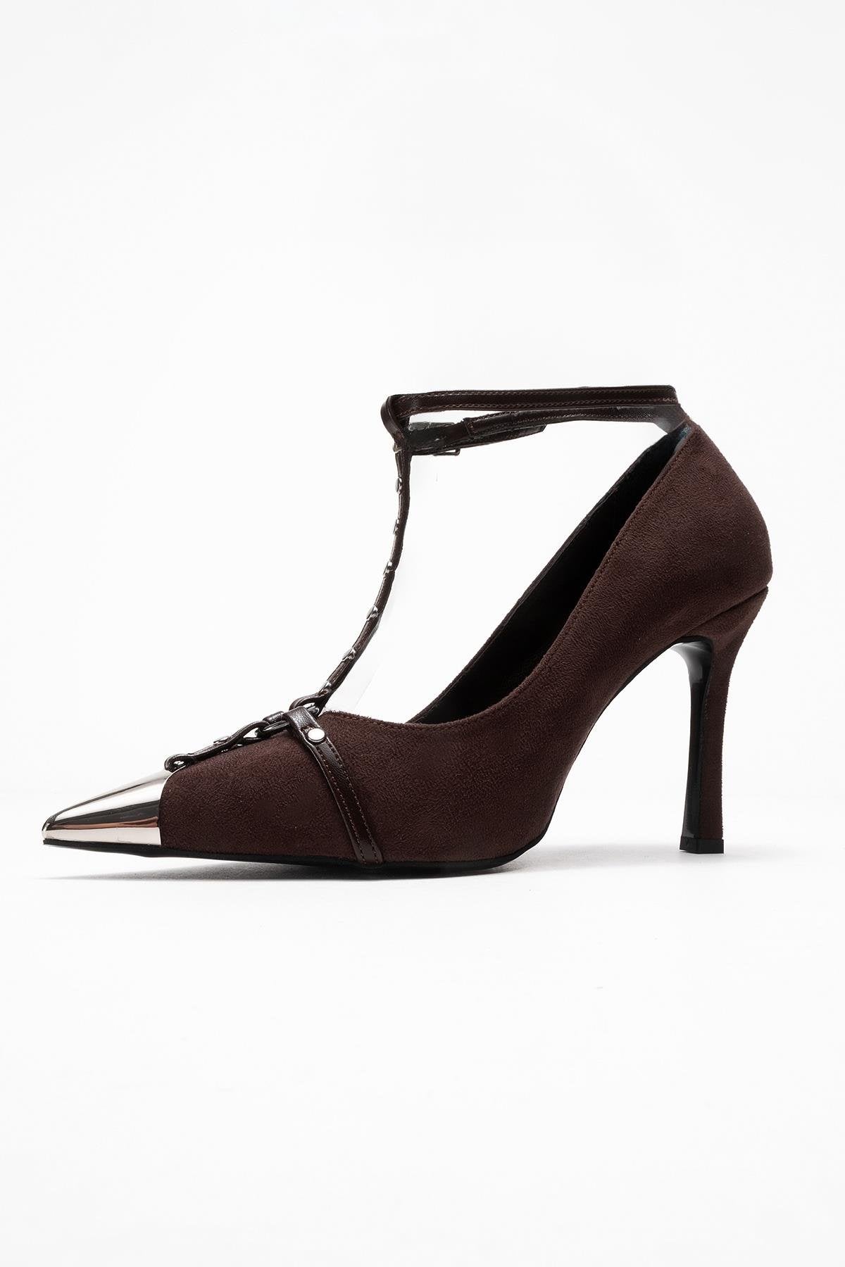 Juliana - Brown Strapped Metallic Toe Heeled Shoe (Women)