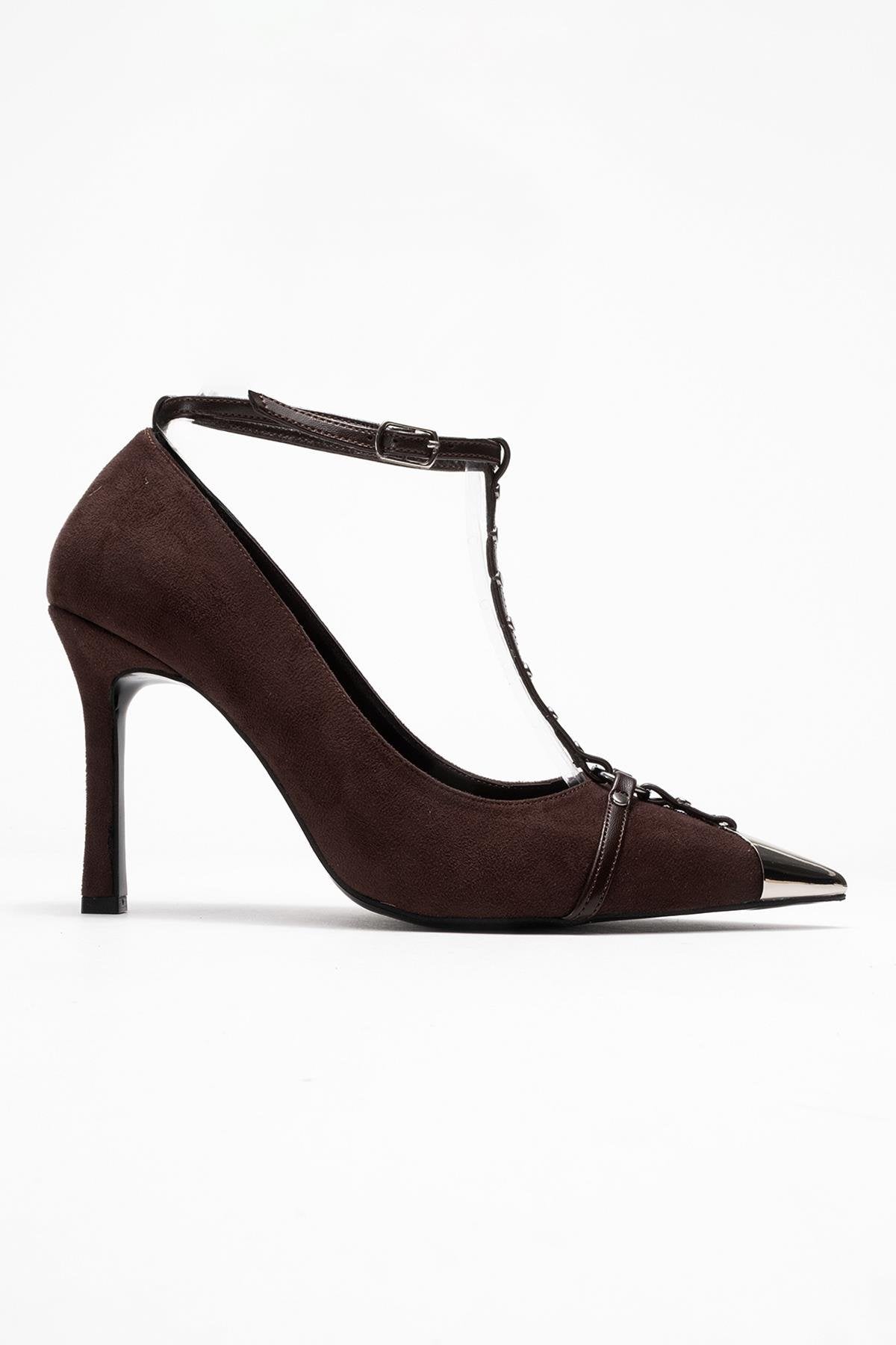 Juliana - Brown Strapped Metallic Toe Heeled Shoe (Women)