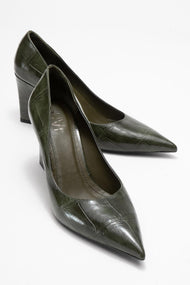 Puera - Green Printed Pointed Toe Wedge Heel Shoe (Women)