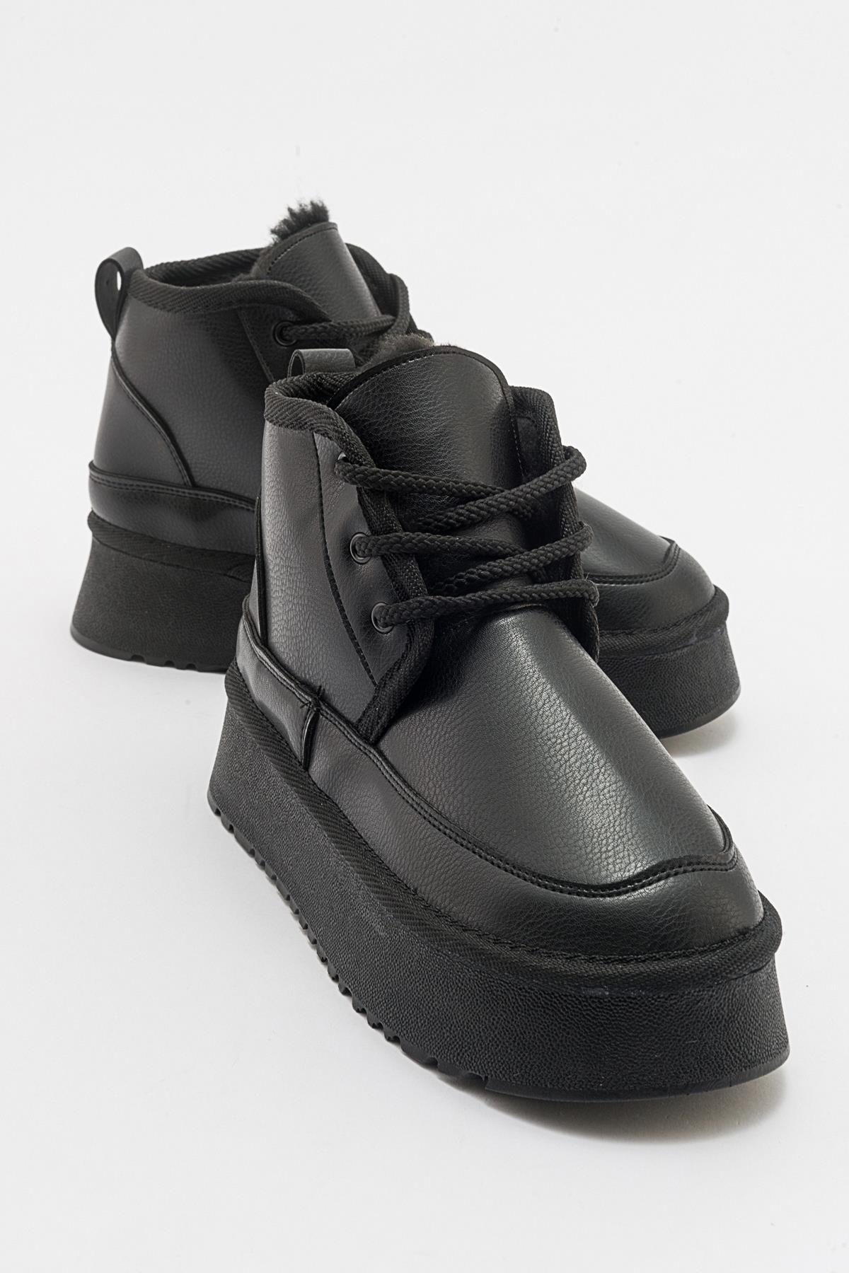 Ovela - Black Thick Sole Lace-Up Sport Boot (Women)