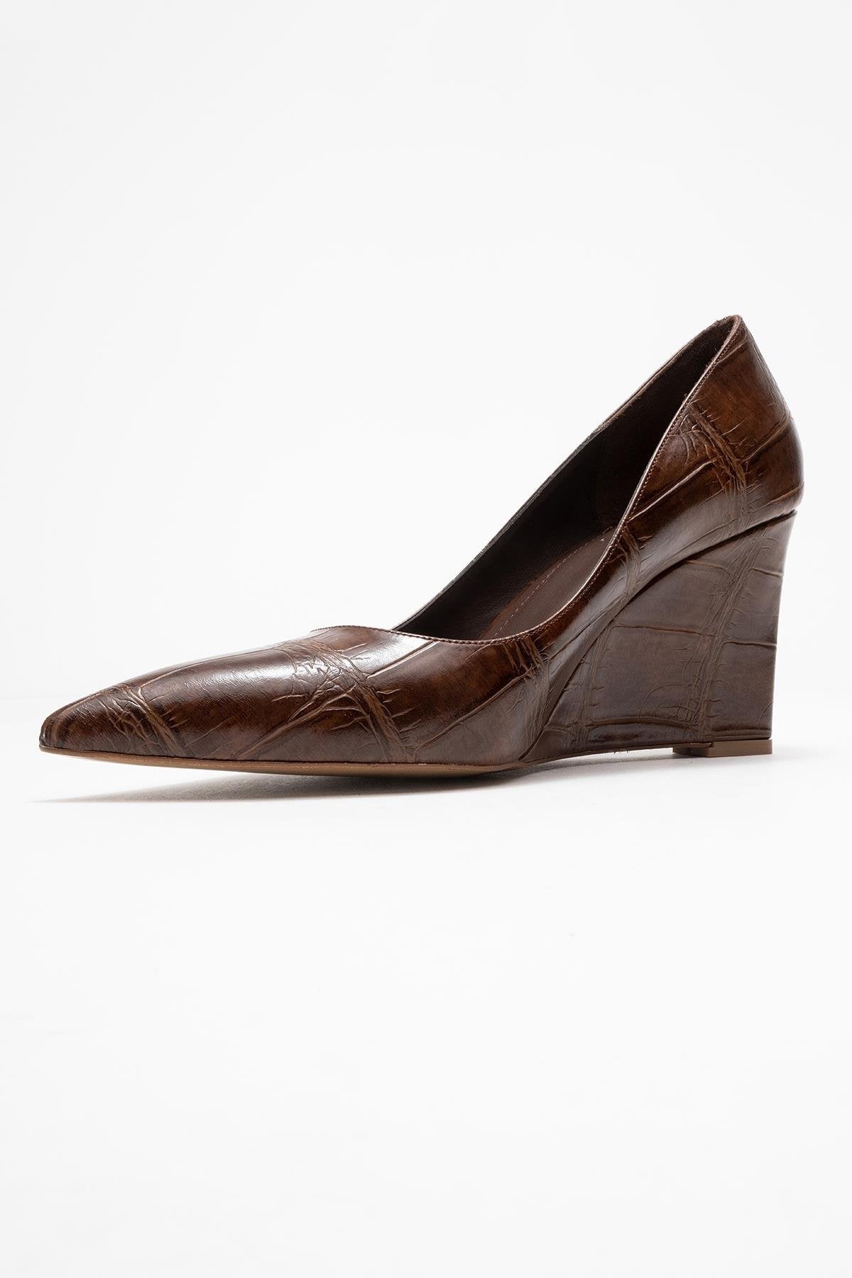 Puera - Tan Croc-Print Pointed Toe Platform Heel Shoe (Women)